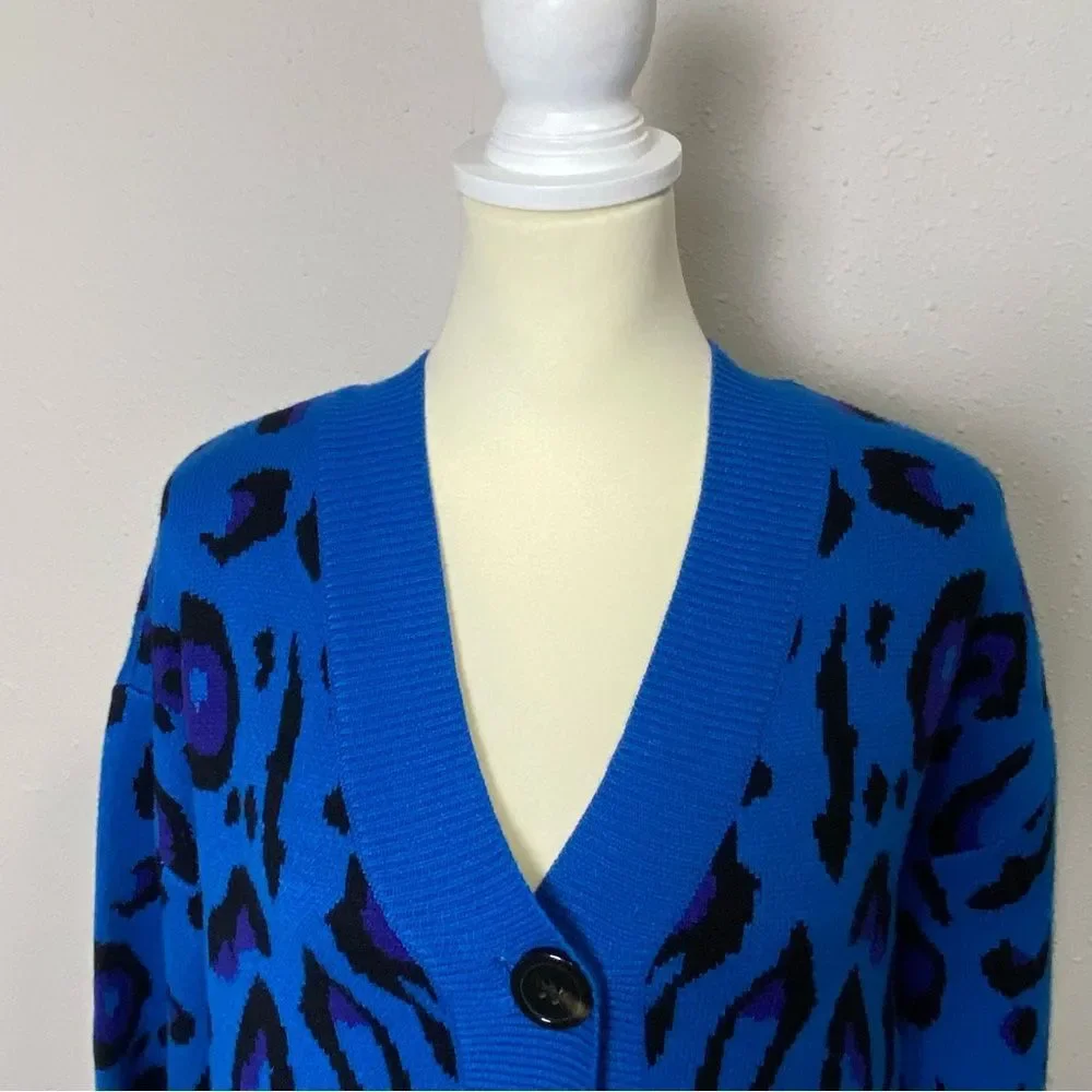 Sugar Lips Blue Animal Print Oversized Long Knit Cardigan Women's Size Medium